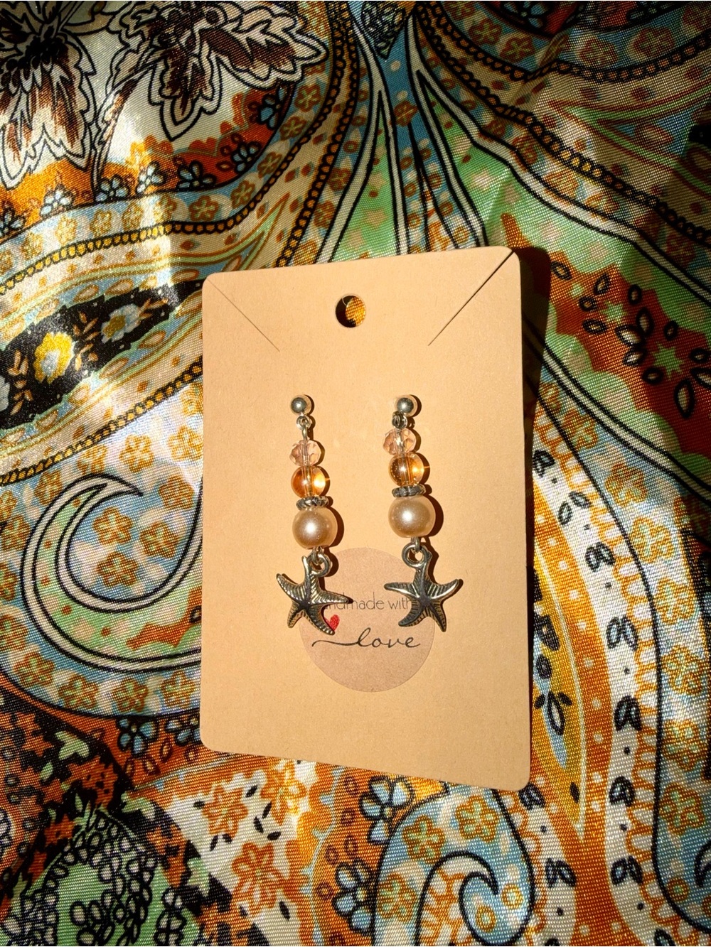 Starfish Drop Earrings with Orang Beads